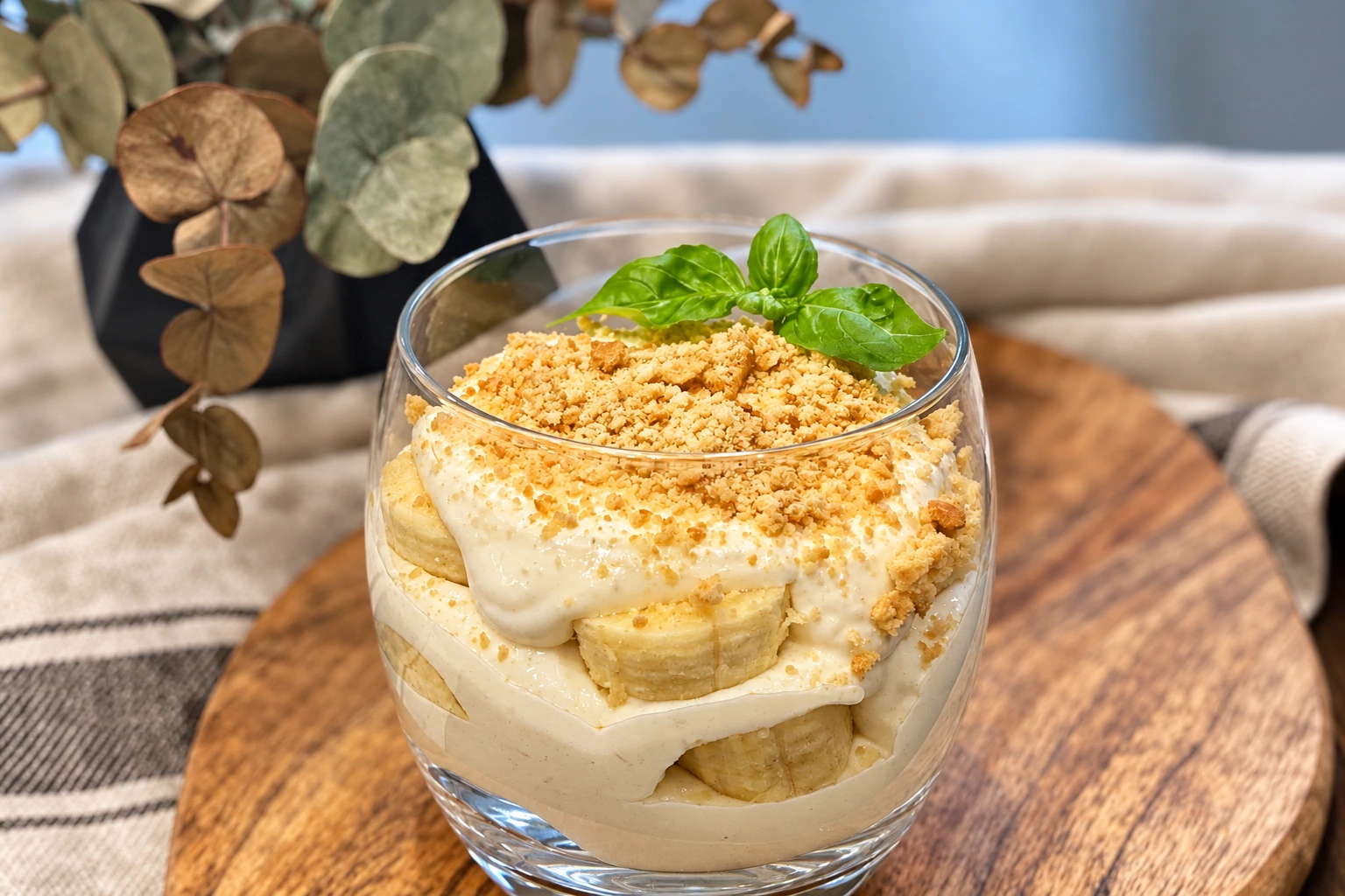 Sluoksniuotas varškės ir bananų desertas